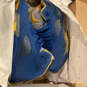 Jordan 5 laney Jsp Blue and Yellow Men's Sneakers Size 7Y